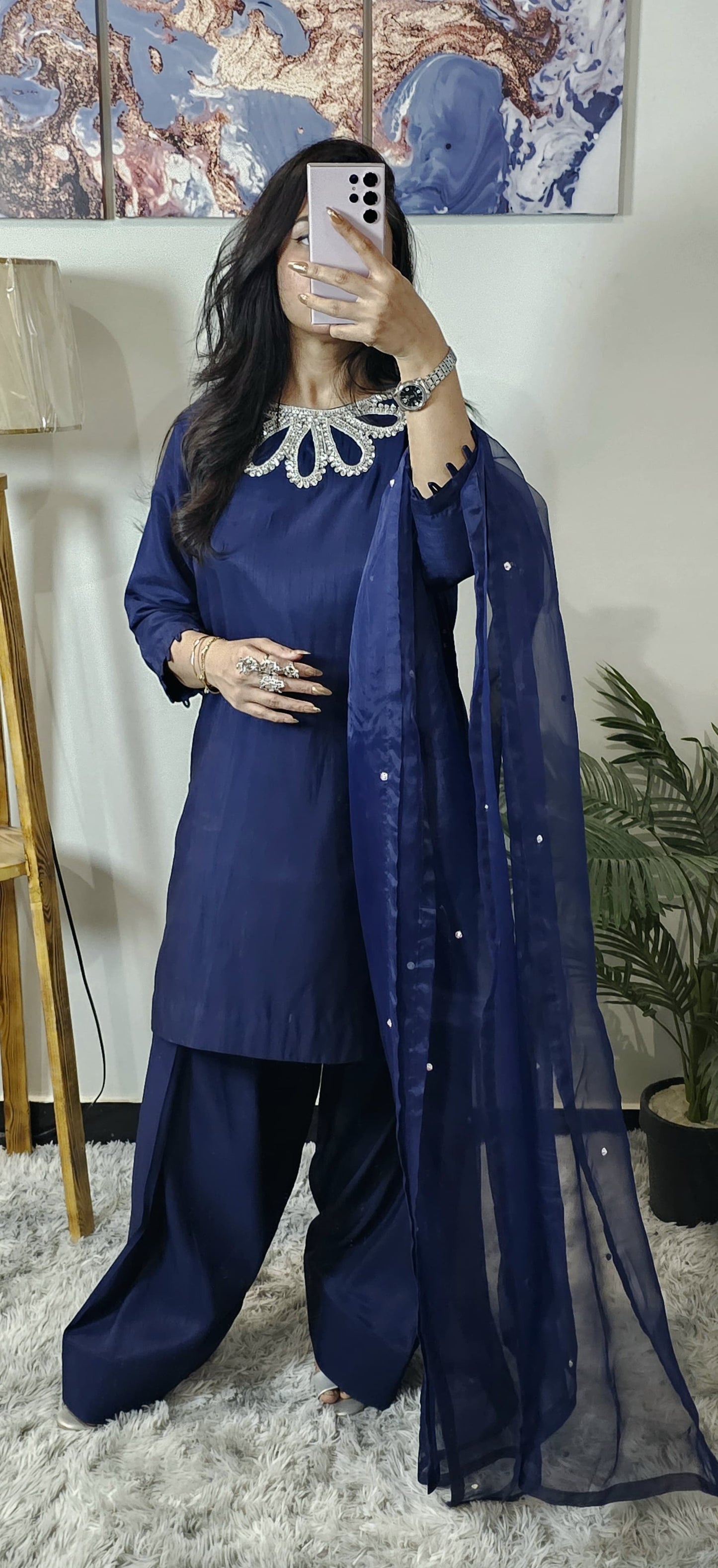 Blue formal raw silk 3pc