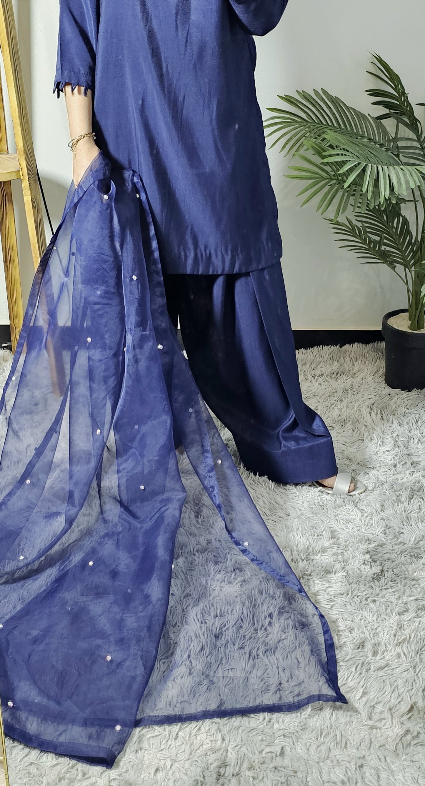 Blue formal raw silk 3pc