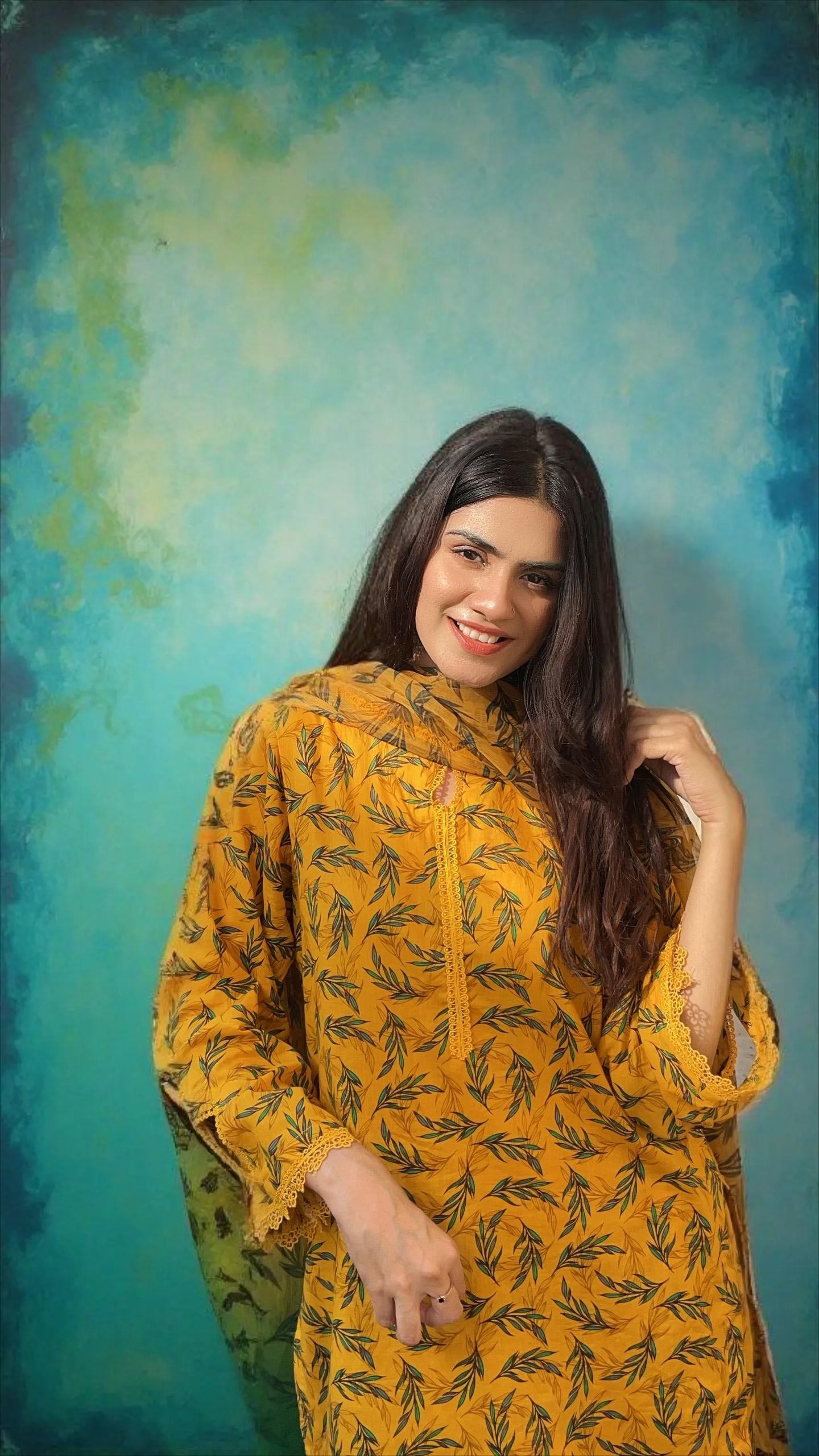 YELLOW LEAFY PRINT 3PC