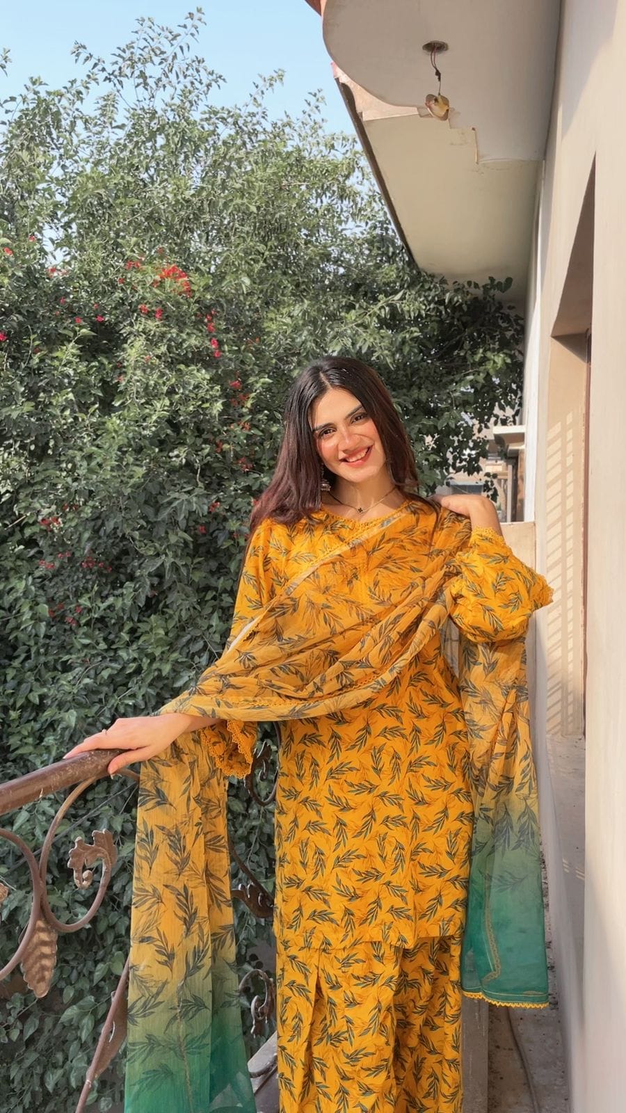 YELLOW LEAFY PRINT 3PC