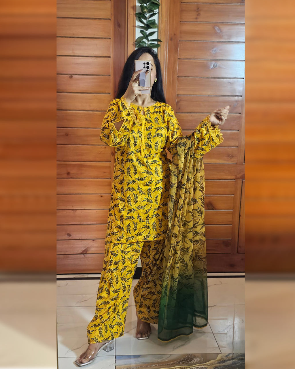 YELLOW LEAFY PRINT 3PC