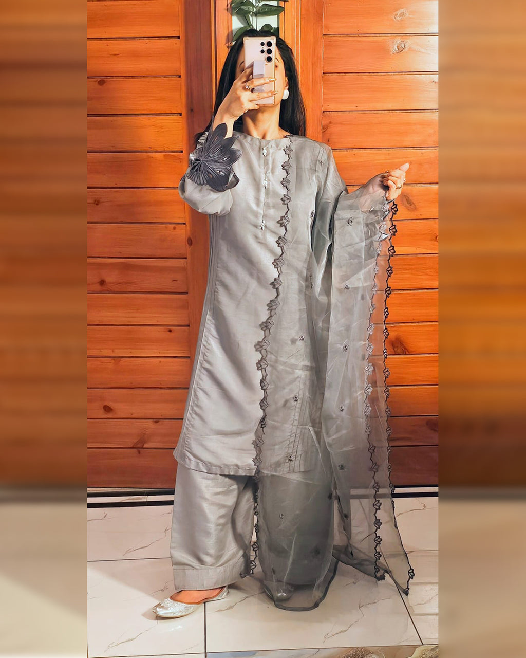Grey silver Embroidery 3pc