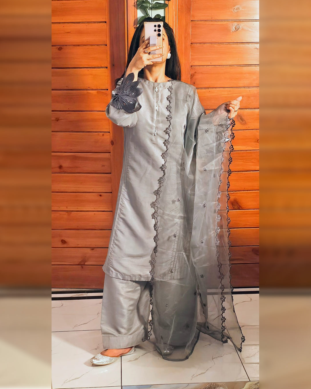 Grey silver Embroidery 3pc