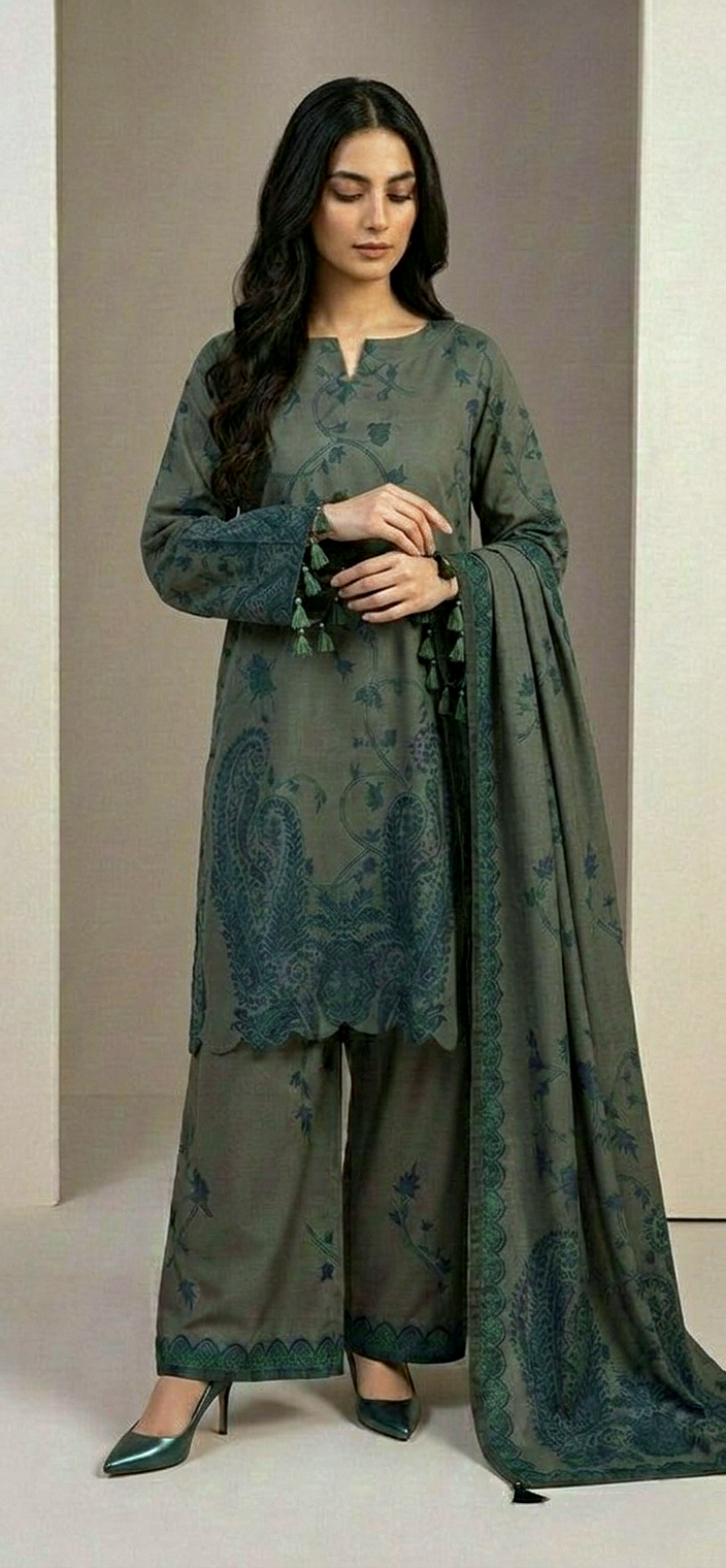 Olive Noor 3pc ( stichted)