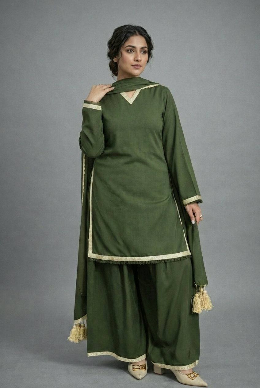 Army Dhaaka shalwar 3pc (stichted)