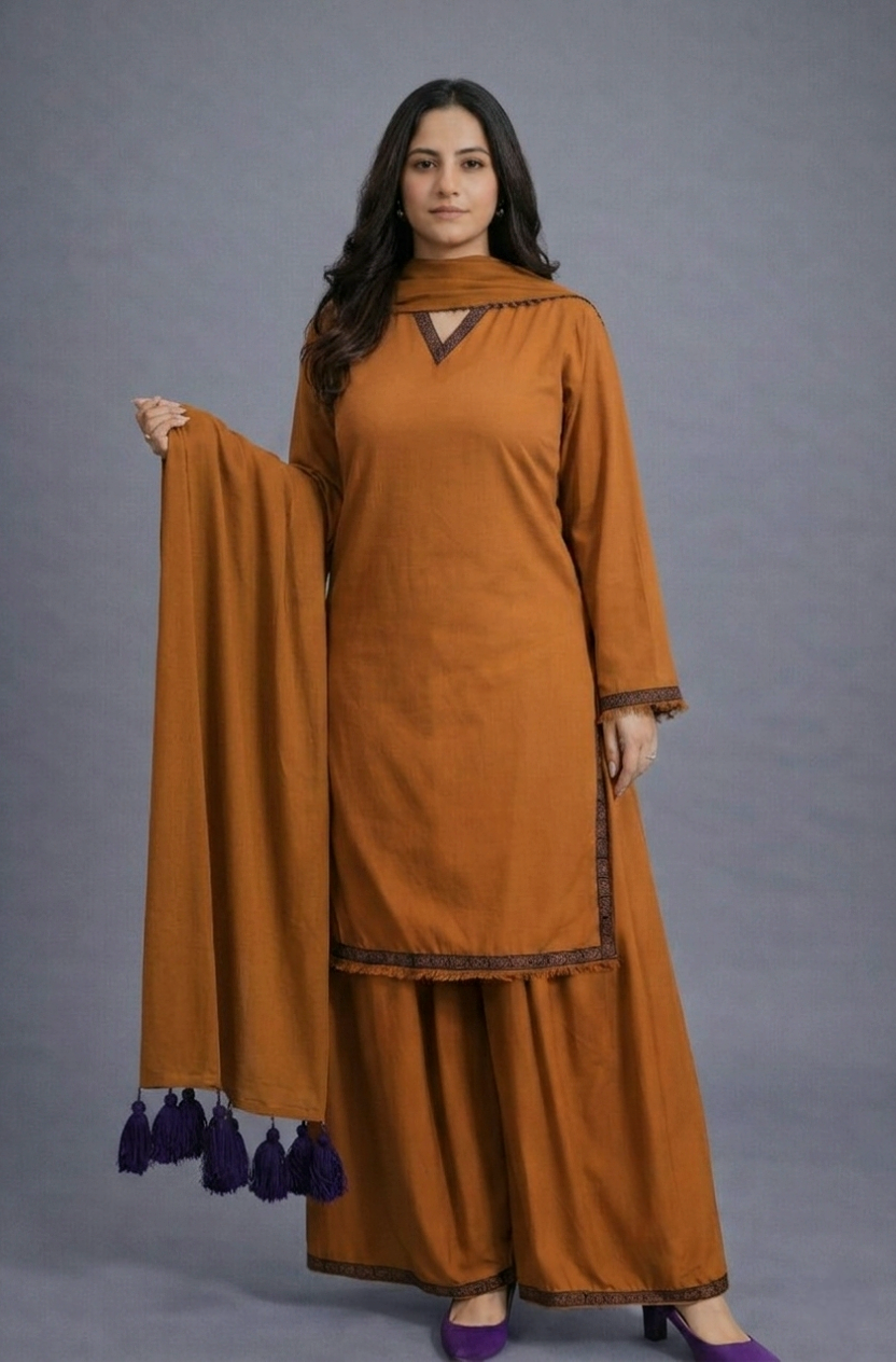 Rust Dhaaka shalwar 3pc (stichted)