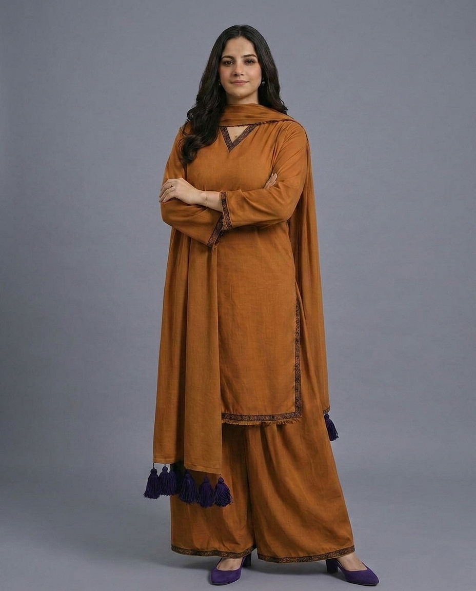 Rust Dhaaka shalwar 3pc (stichted)