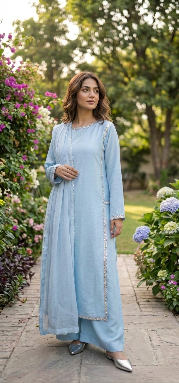 Hania Amir inspired Sky Blue 3pc (stichted)