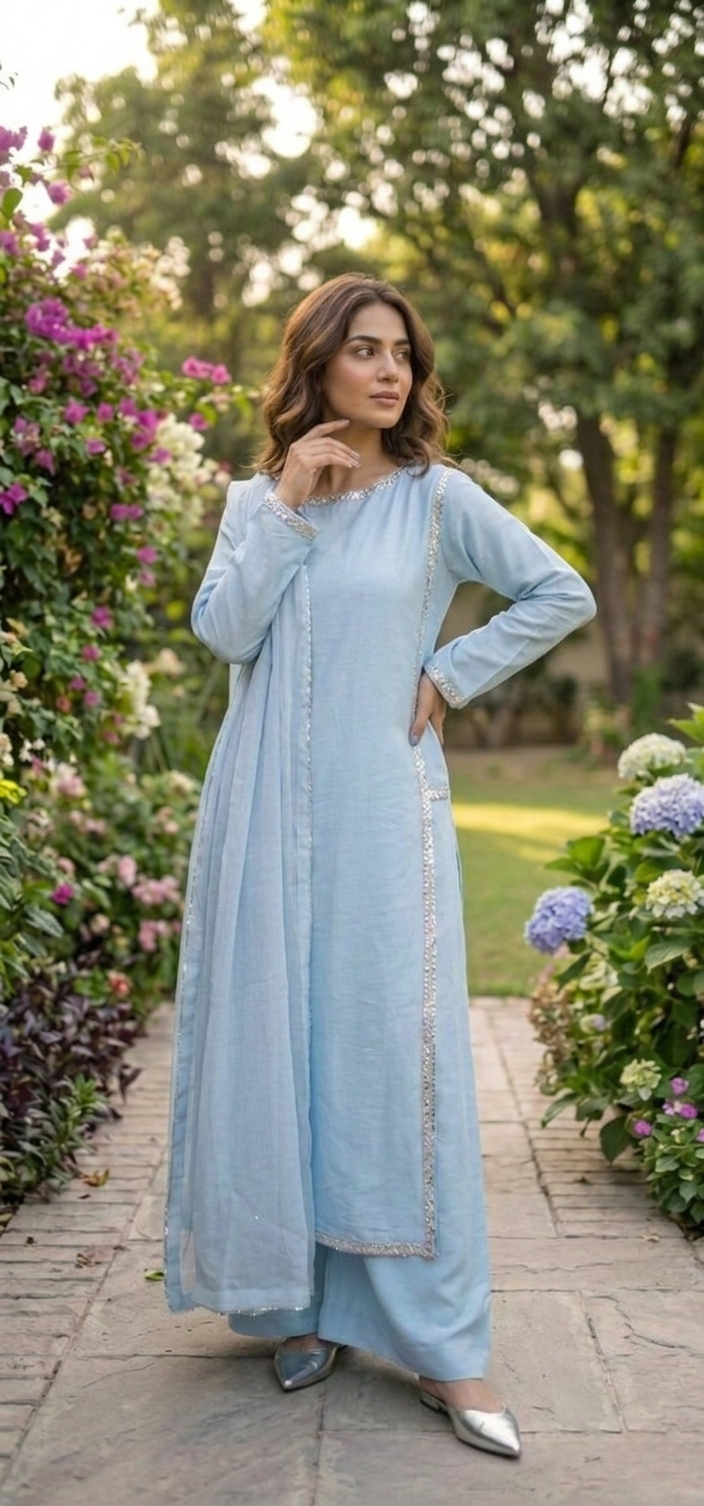 Hania Amir inspired Sky Blue 3pc (stichted)