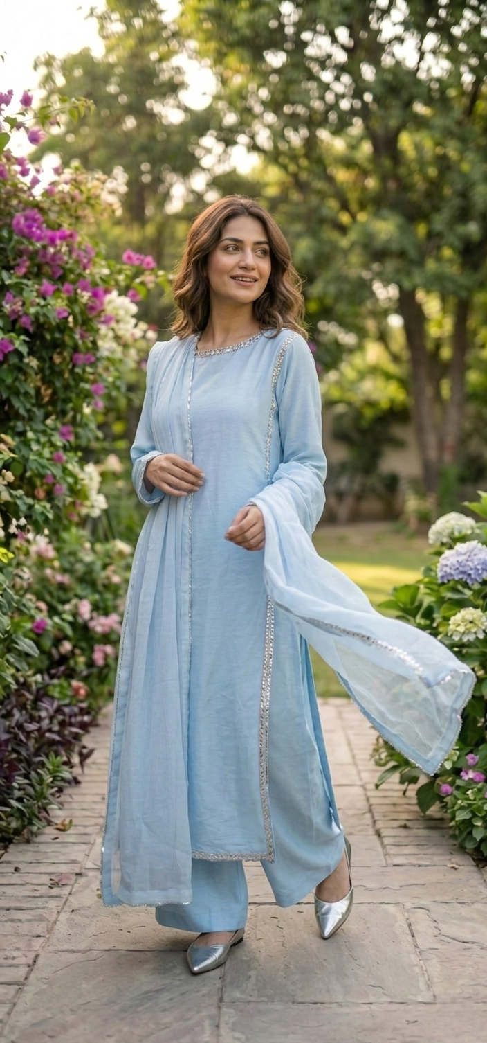 Hania Amir inspired Sky Blue 3pc (stichted)