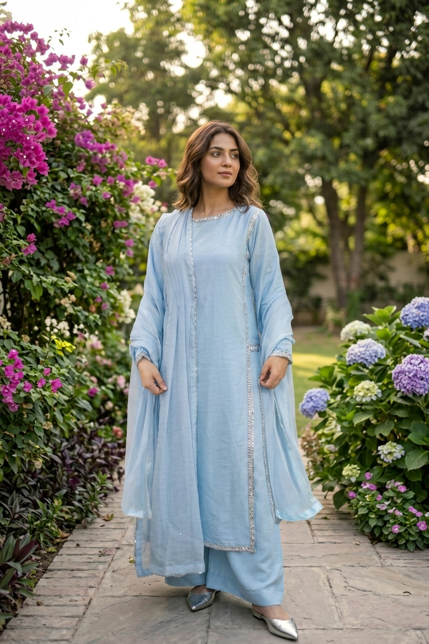 Hania Amir inspired Sky Blue 3pc (stichted)