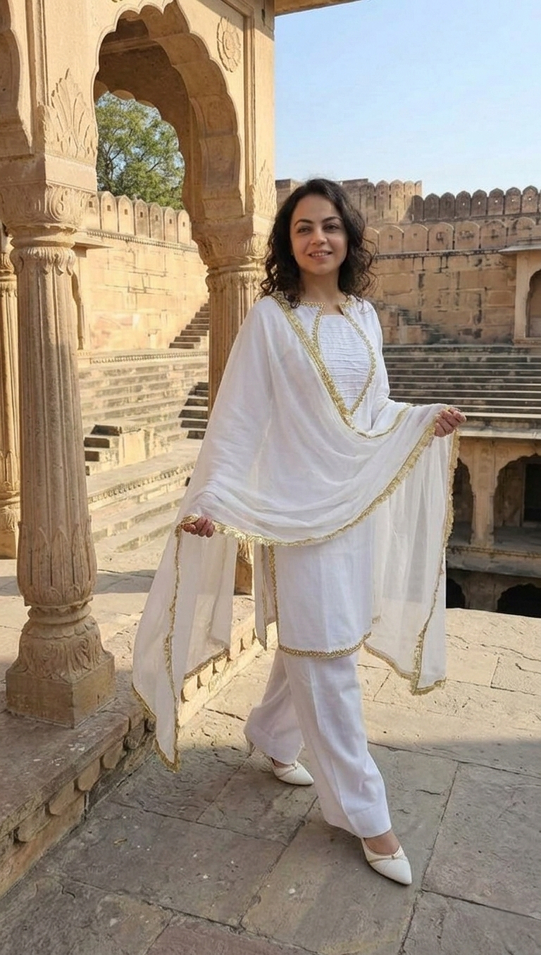 Ivory Farshi Shalwar 3pc (stichted)