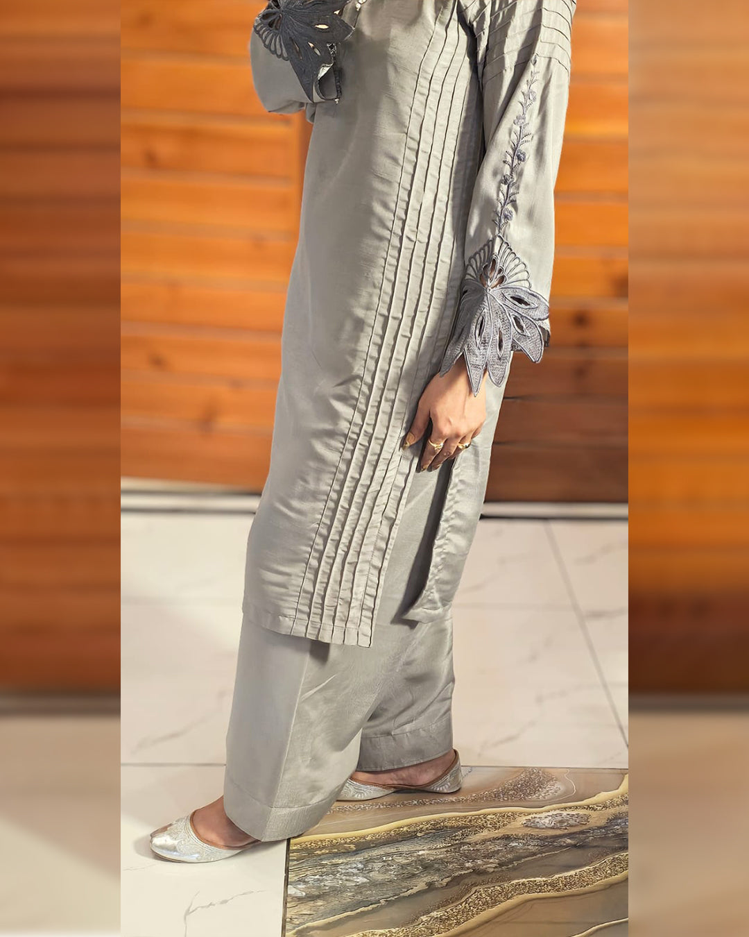Grey silver Embroidery 3pc