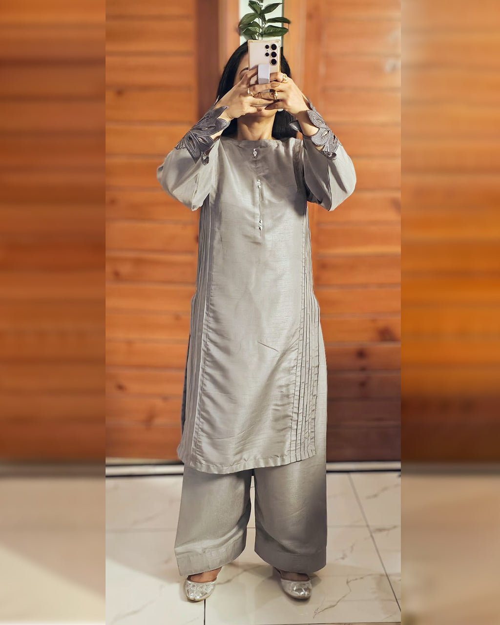 Grey silver Embroidery 3pc