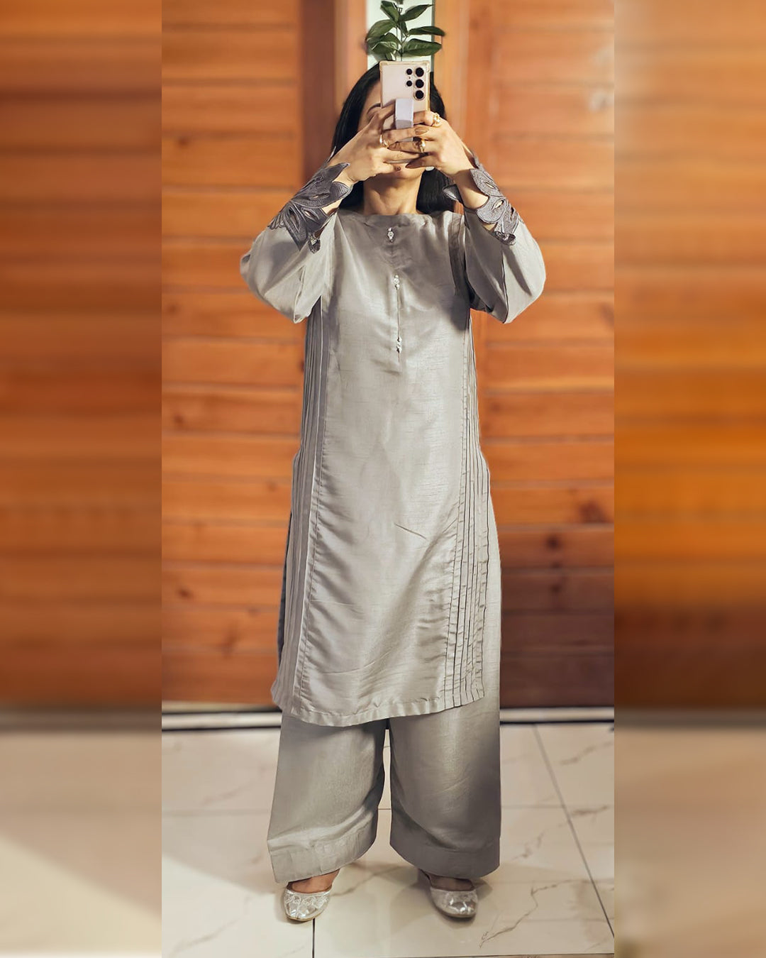 Grey silver Embroidery 3pc