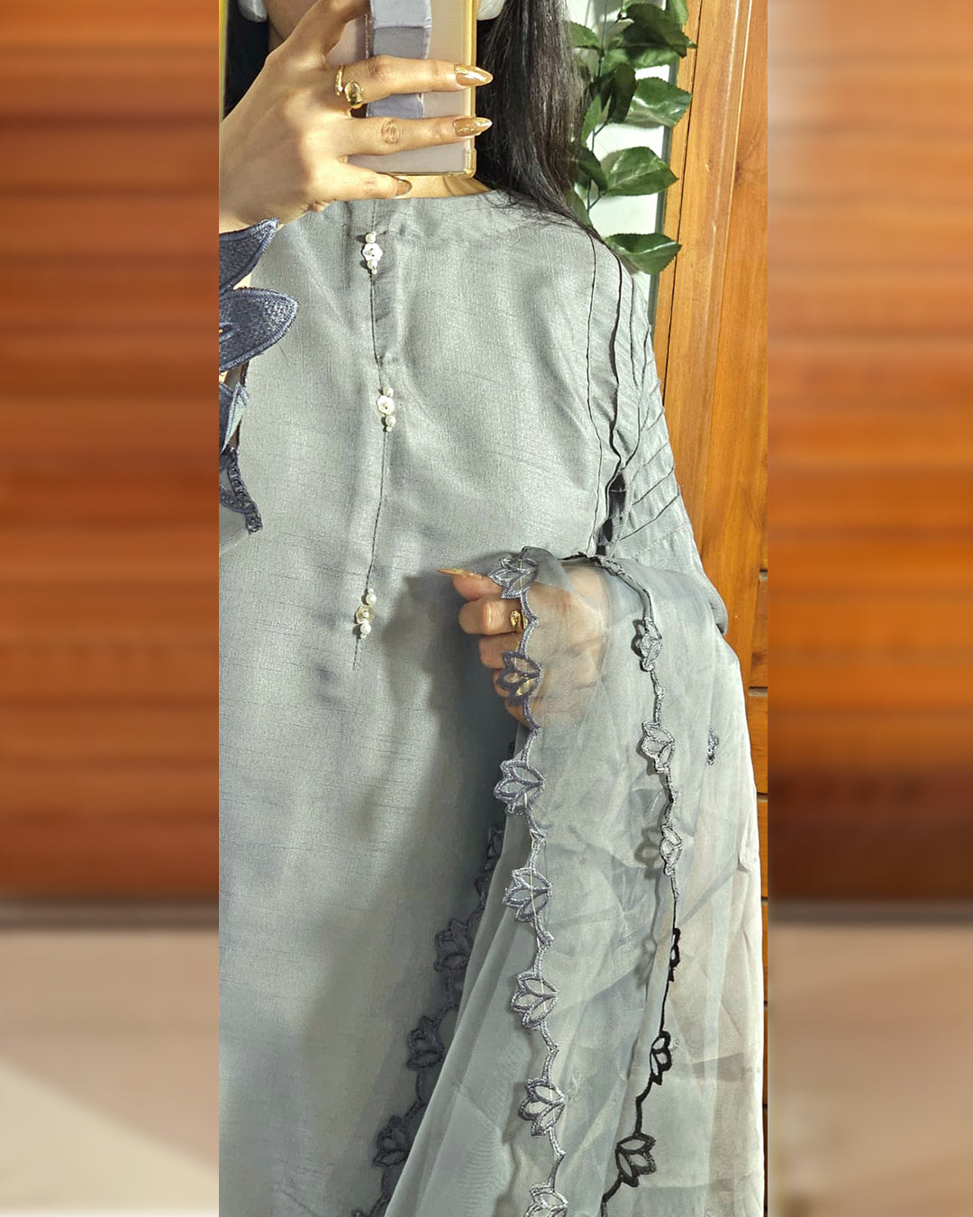 Grey silver Embroidery 3pc