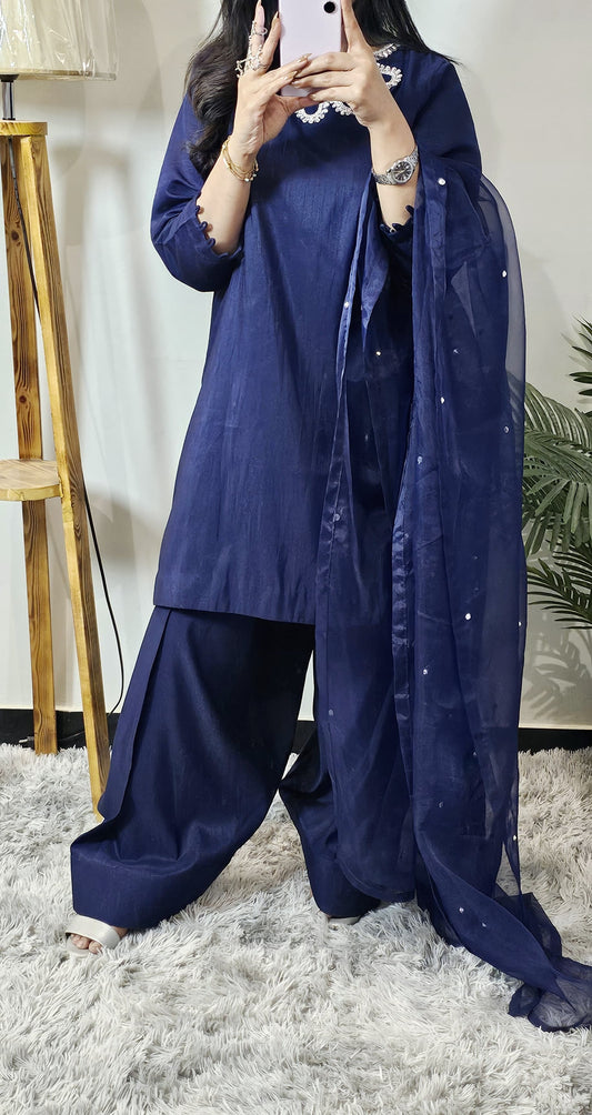 Blue formal raw silk 3pc
