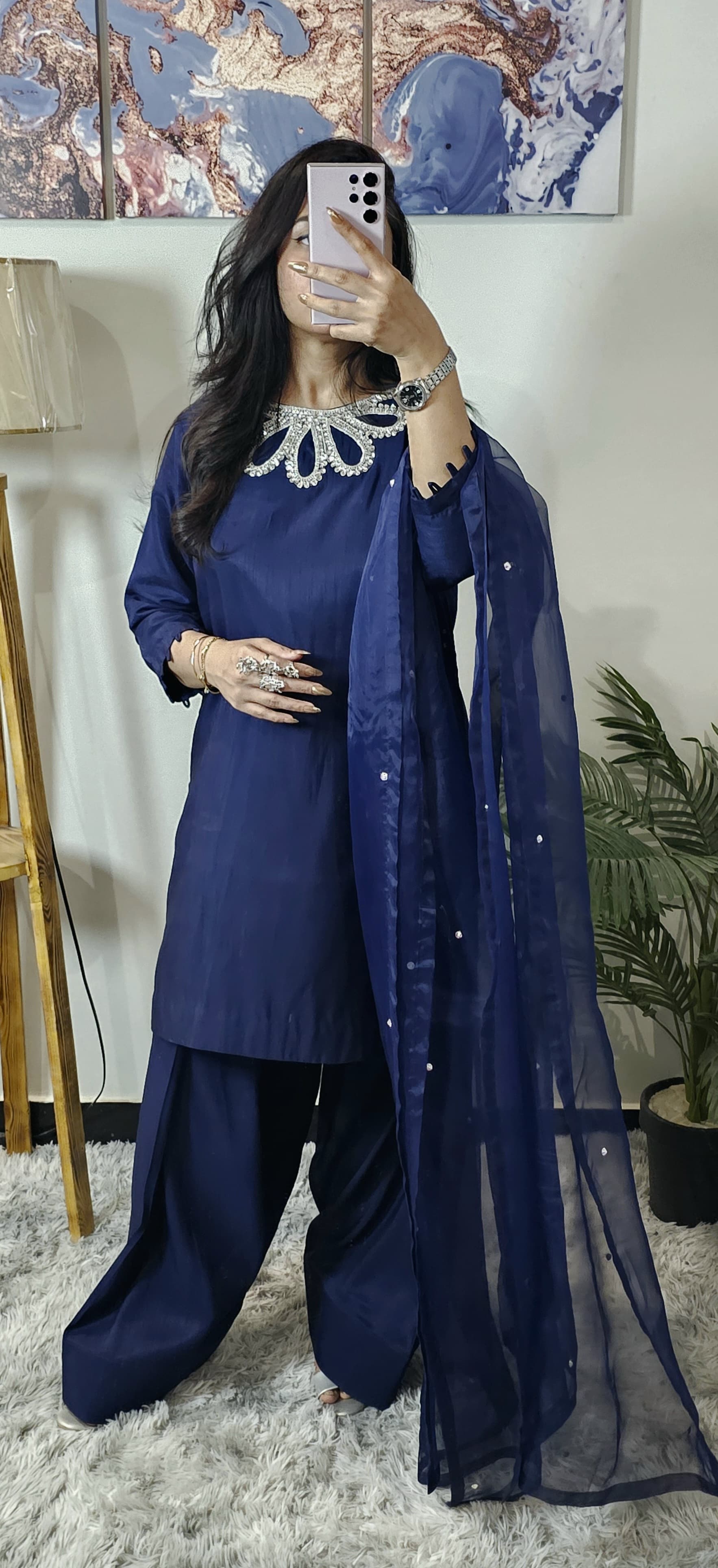 Blue formal raw silk 3pc