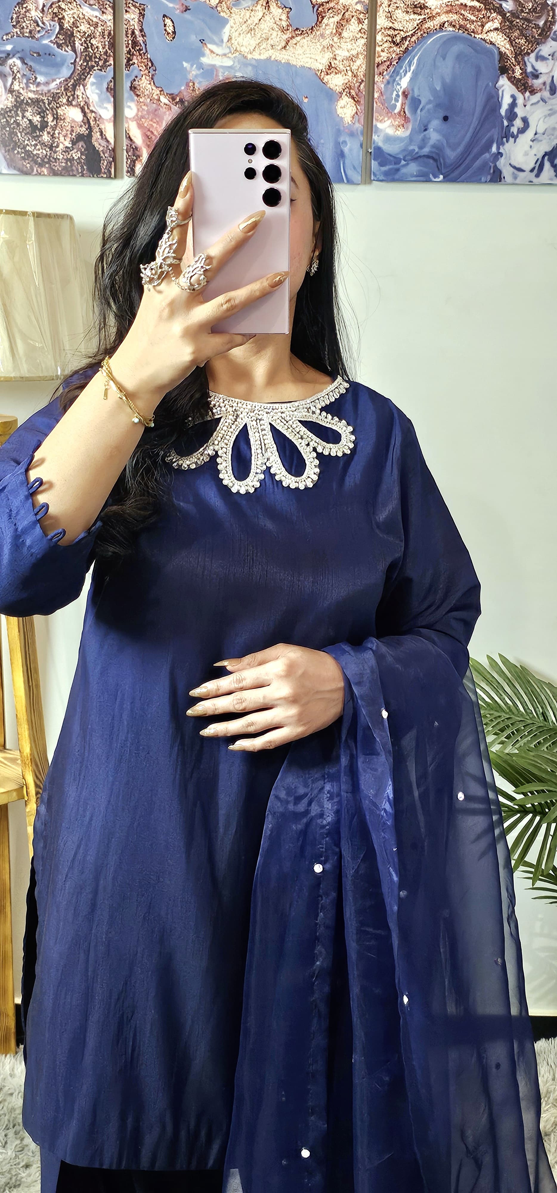 Blue formal raw silk 3pc