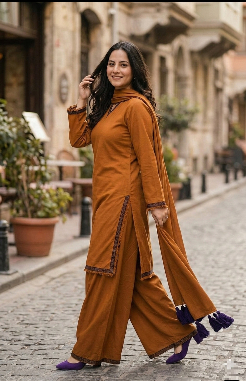 Rust Dhaaka shalwar 3pc (stichted)