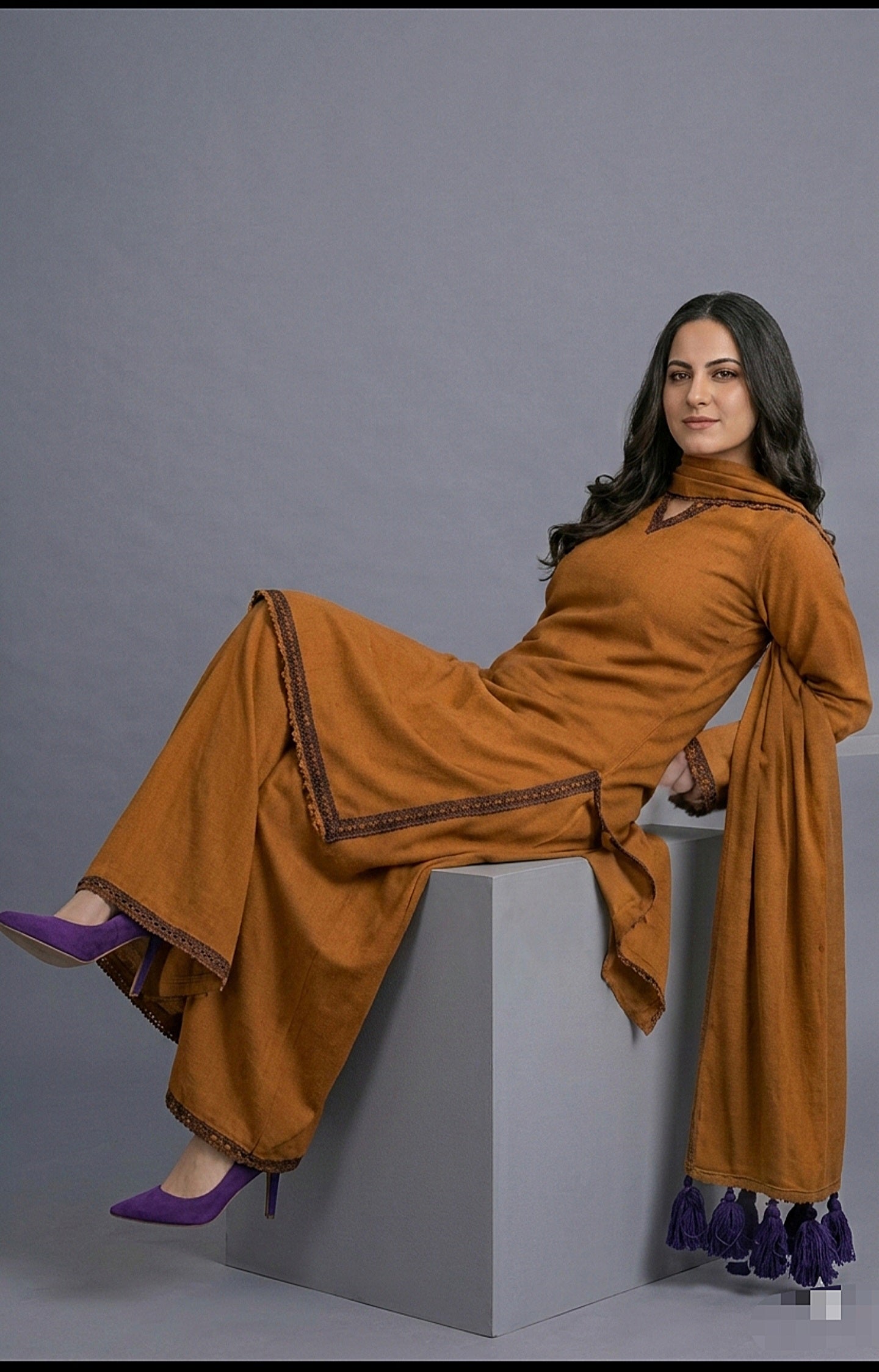 Rust Dhaaka shalwar 3pc (stichted)