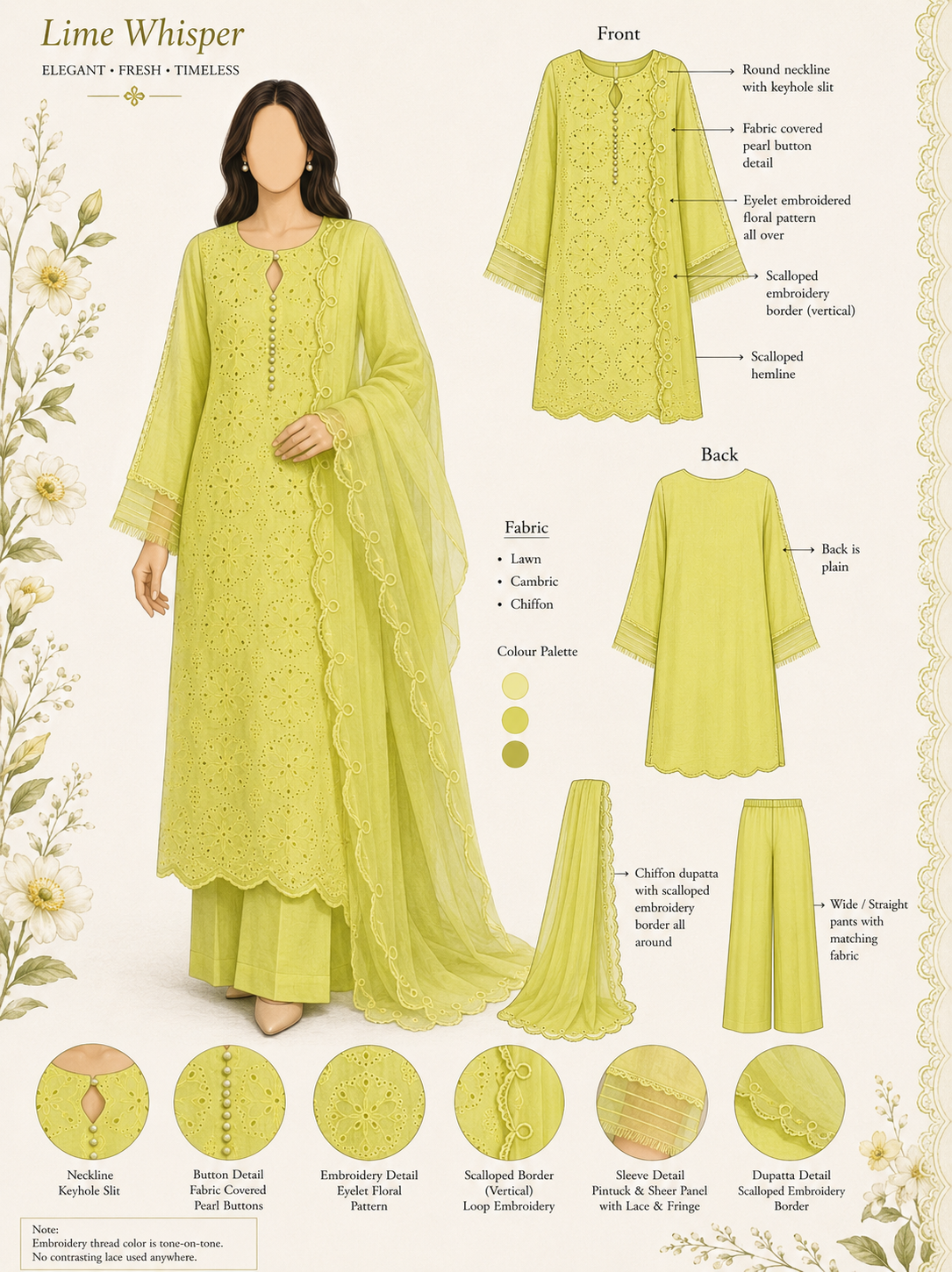 Noor-e-Lime Luxury Lawn Set(Stichted)