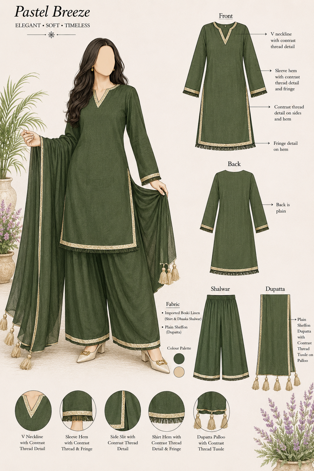 Army Dhaaka shalwar 3pc (stichted)