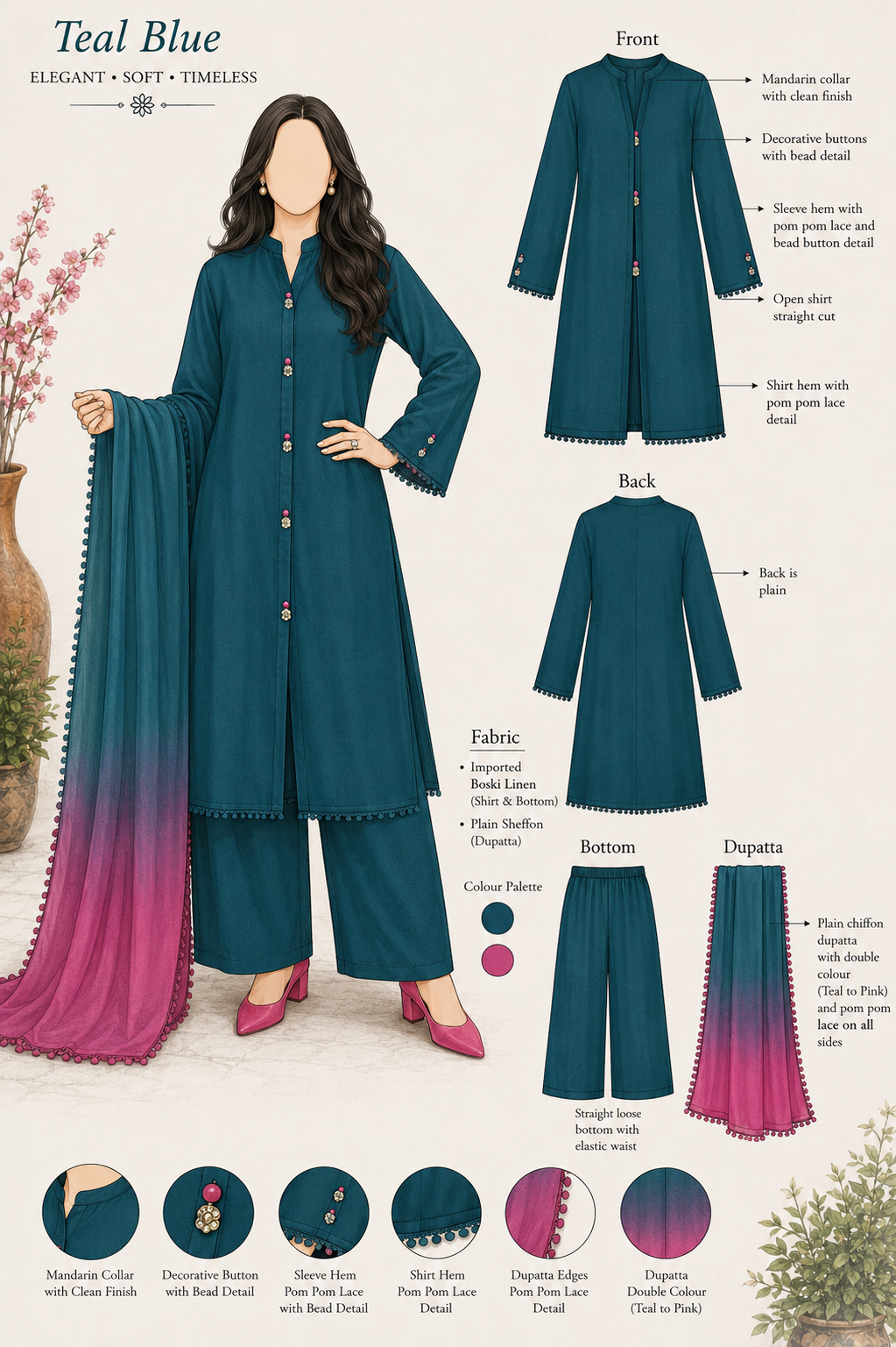 Teal Ombre 3pc (stichted)
