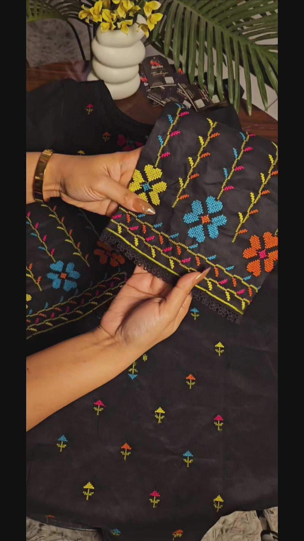 Black Cross sticht Embroidery 3pc