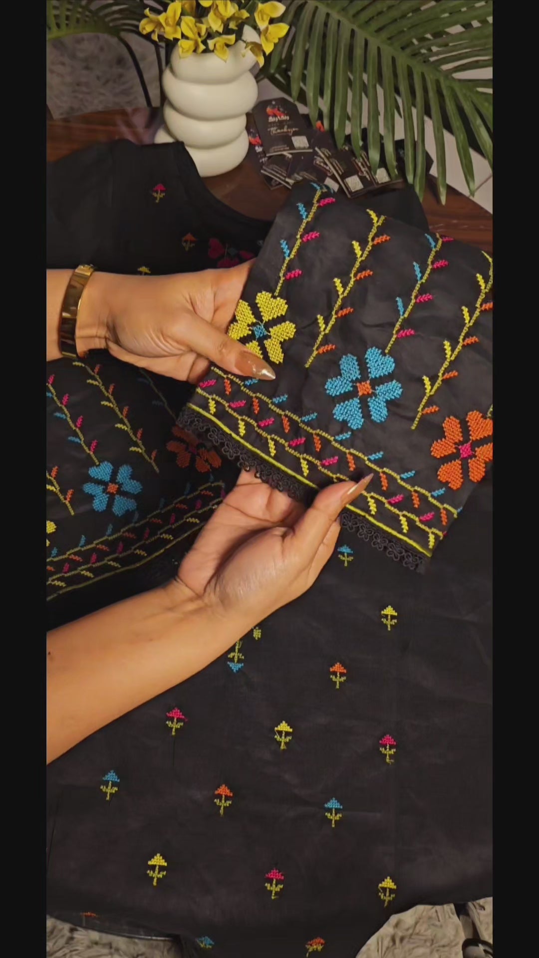 Black Cross sticht Embroidery 3pc