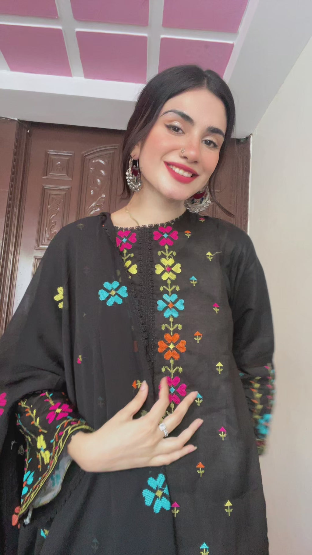 Black Cross sticht Embroidery 3pc