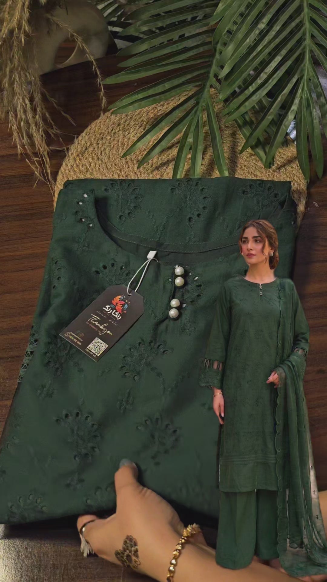 Emerald Grace Chikankari Luxe Set (Stichted)