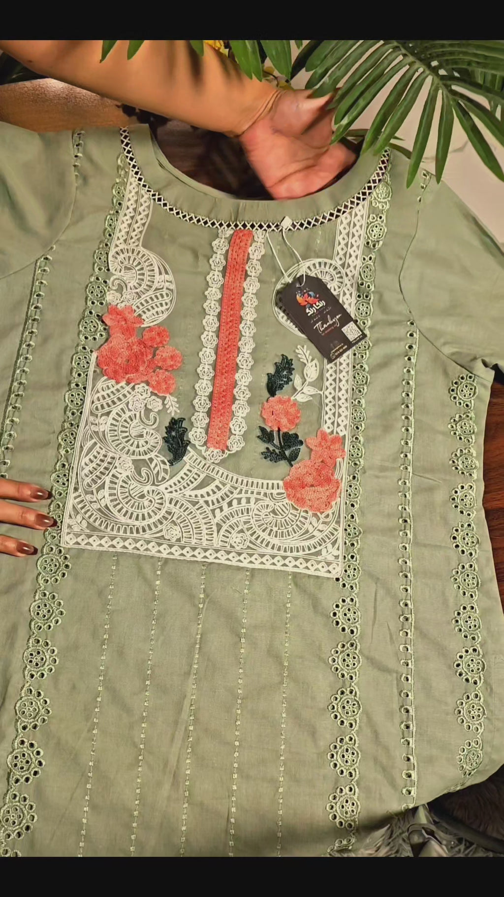 Olive Green Chickenkari Embroidery 3pcand 2pc[ defected  ]