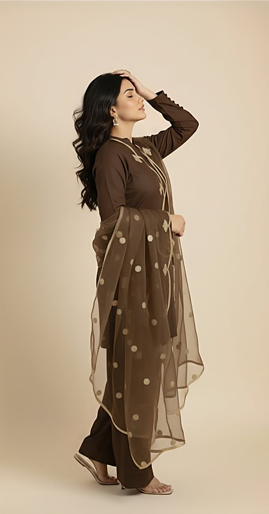 Chocolate brown Farshi Shalwar 3pc(Stitched)