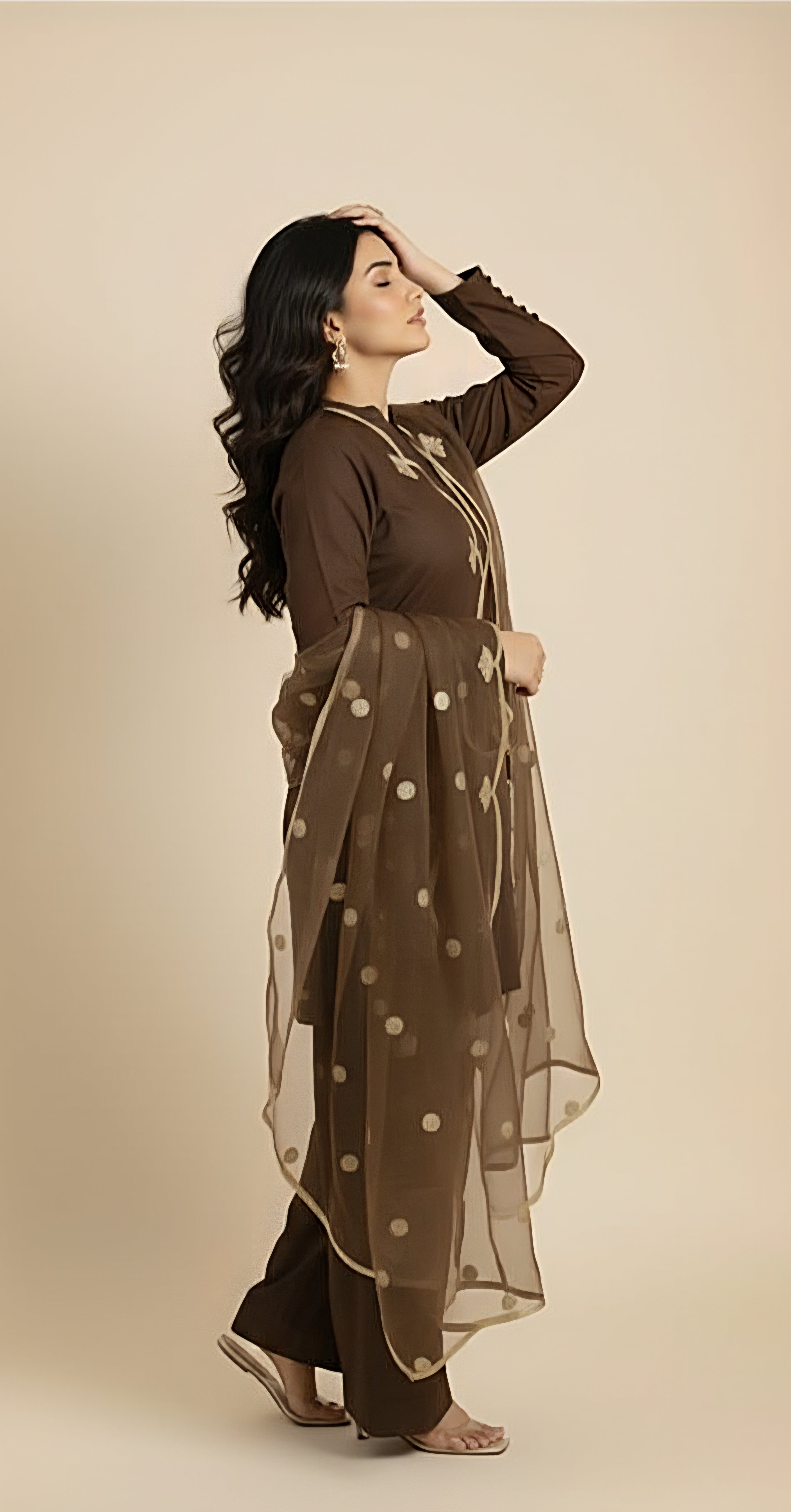 Chocolate brown Farshi Shalwar 3pc(Stitched)