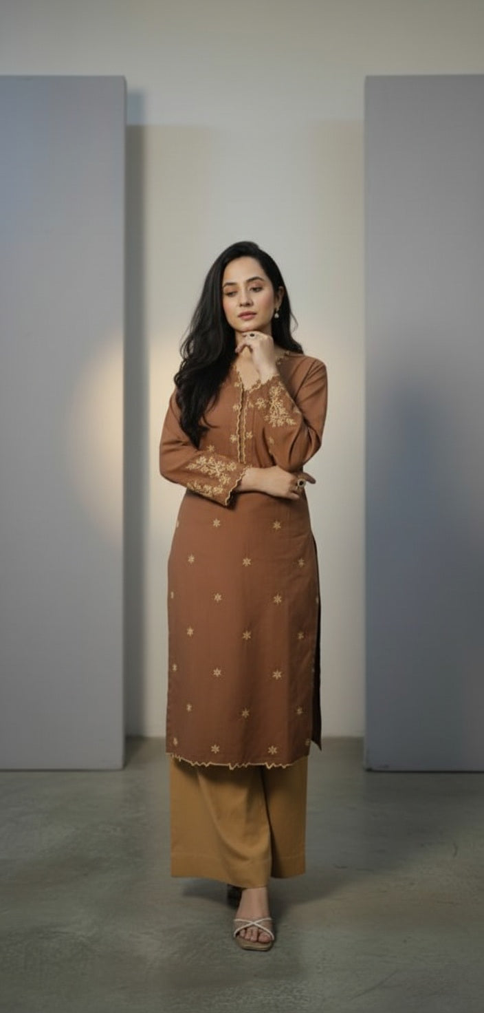 Mocha Embroidered 2pc(Stitched)