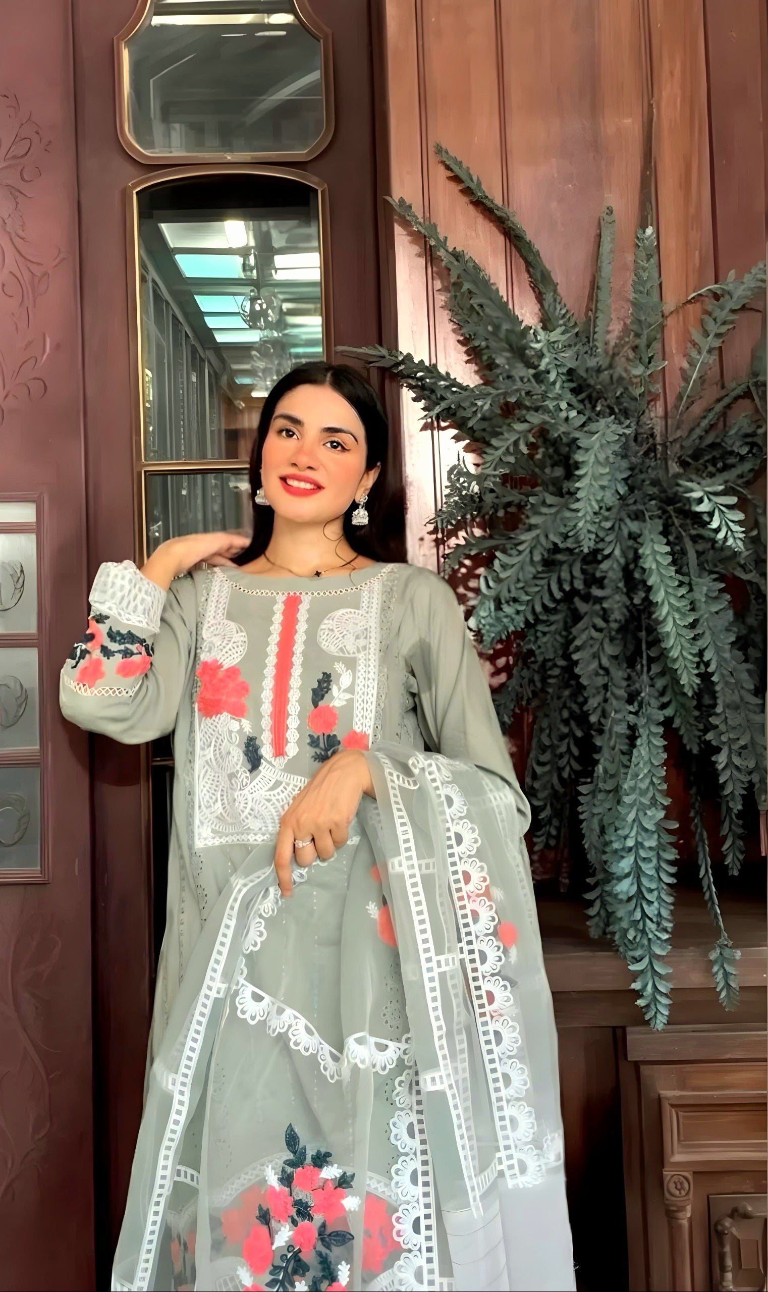 Olive Green Chickenkari Embroidery 3pcand 2pc[ defected  ]