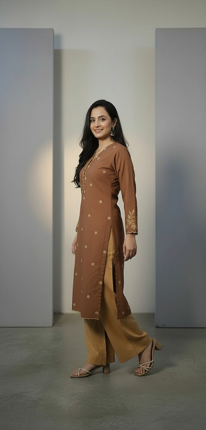 Mocha Embroidered 2pc(Stitched)