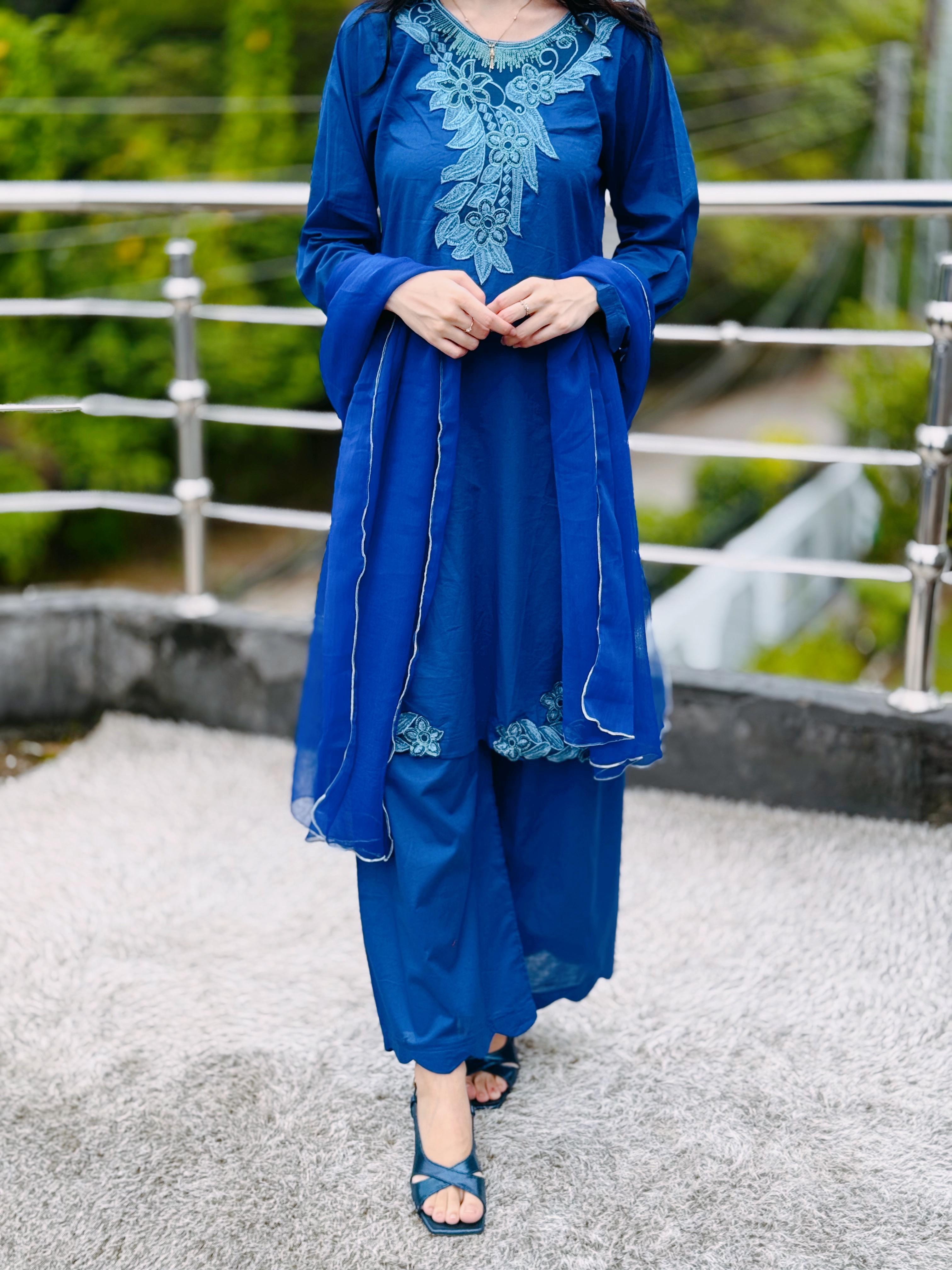 ROYAL AZURE EMBROIDERY 3PC(Stitched)