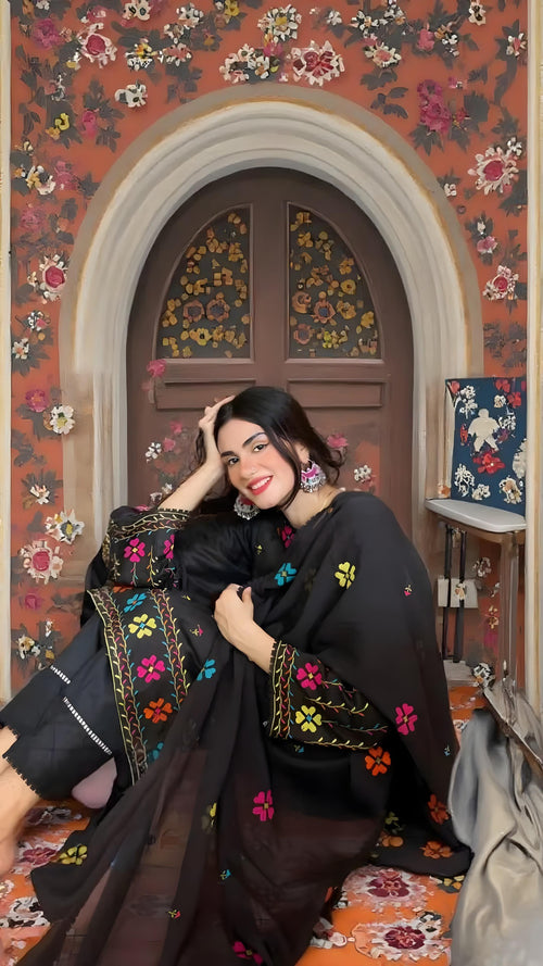 Black Cross sticht Embroidery 3pc