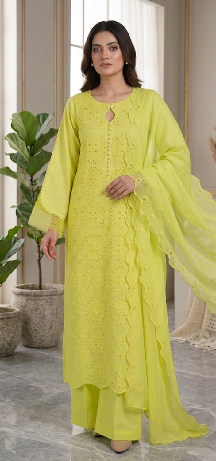 Noor-e-Lime Luxury Lawn Set(Stichted)