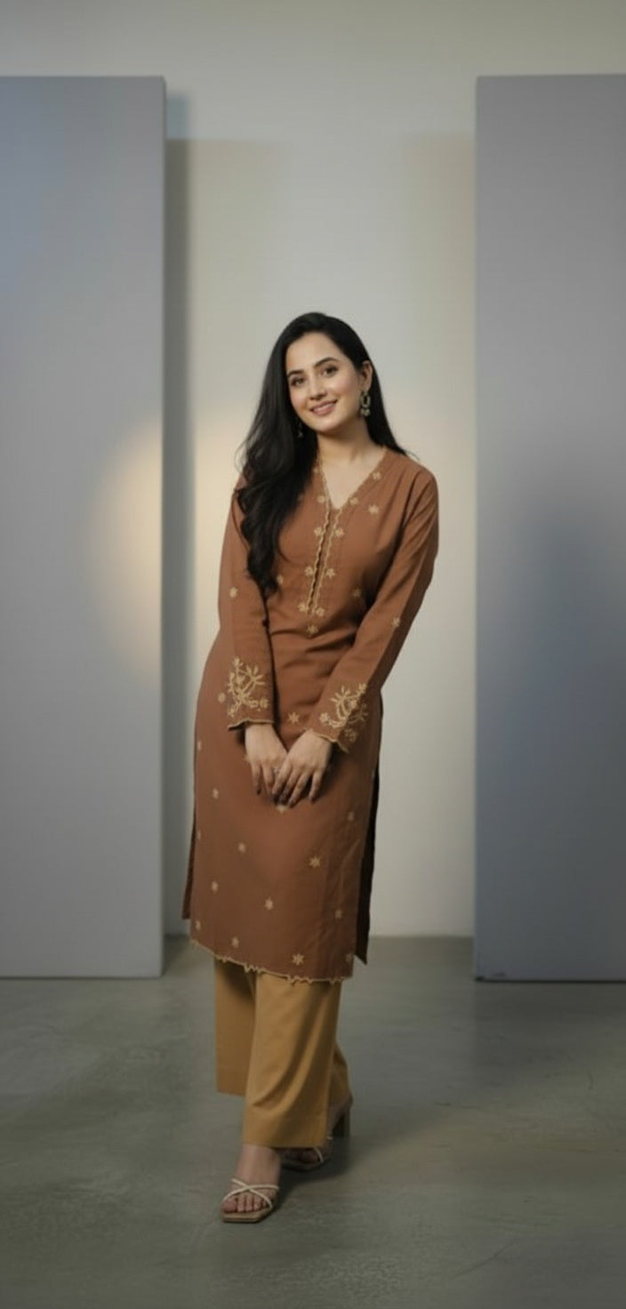 Mocha Embroidered 2pc(Stitched)