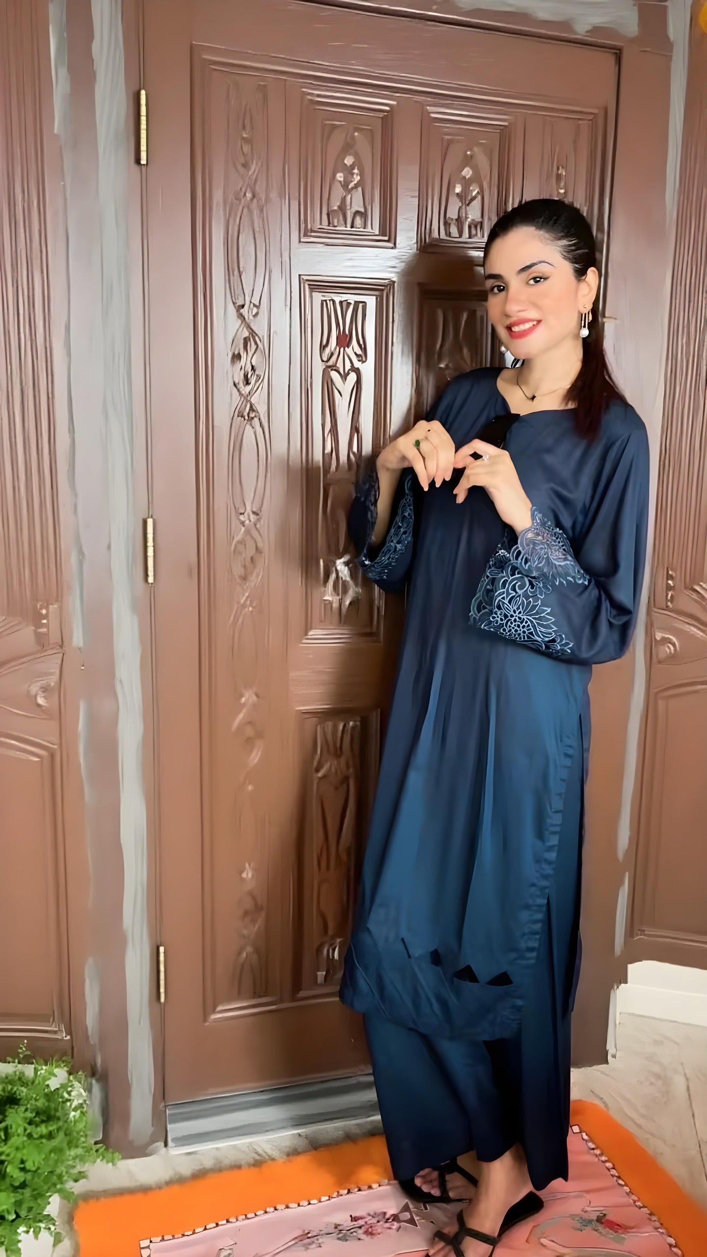Navy blue Solid cutwork 2pc