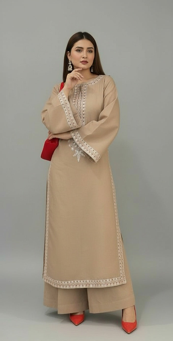Beige Bloom Embroidery 2pc(Stitched)
