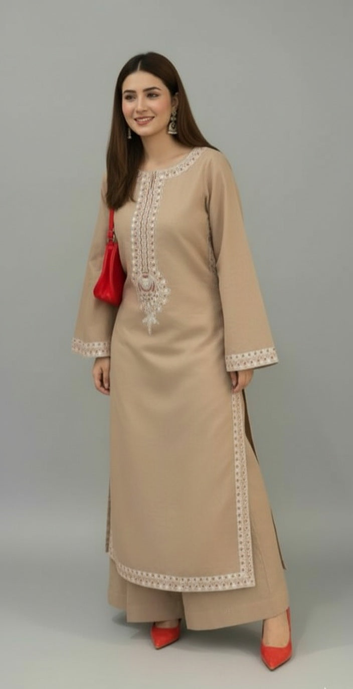 Beige Bloom Embroidery 2pc(Stitched)