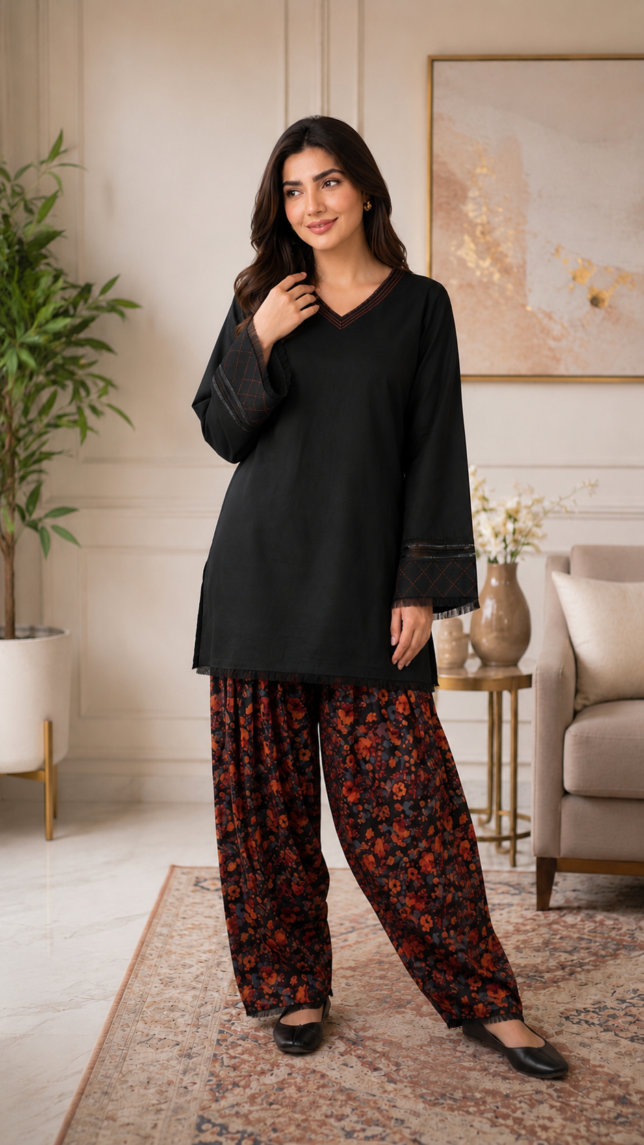 Black printed Shalwar 2pc (stichted)