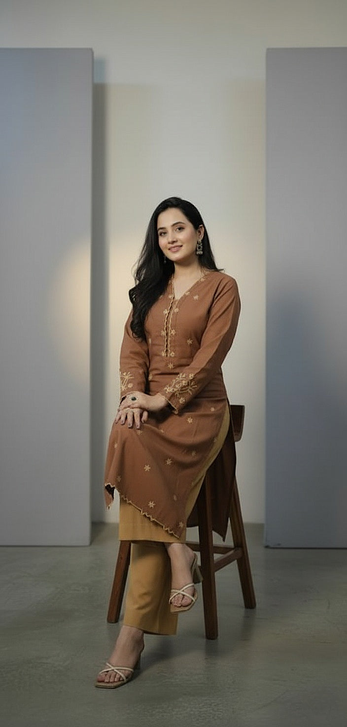 Mocha Embroidered 2pc(Stitched)