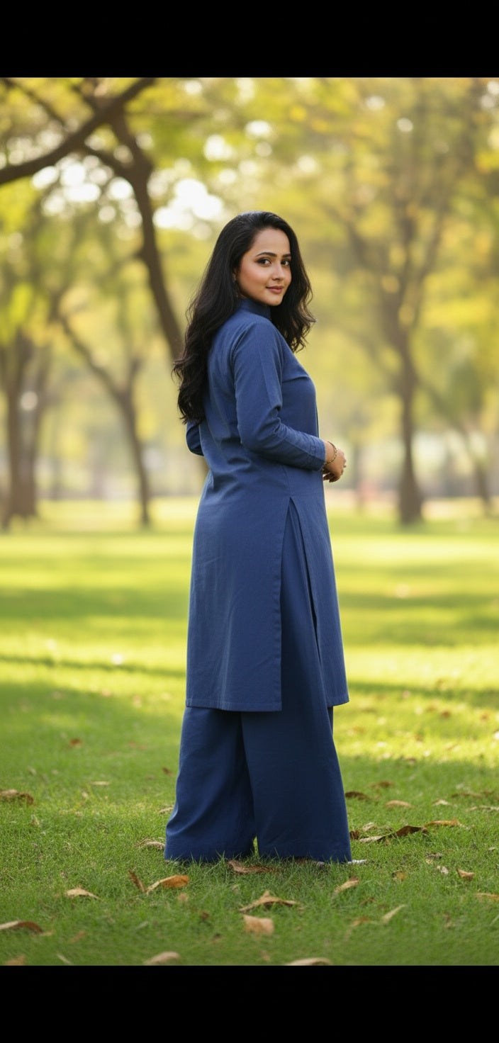 AQUA BLUE KHADDAR  2PC(Stitched)