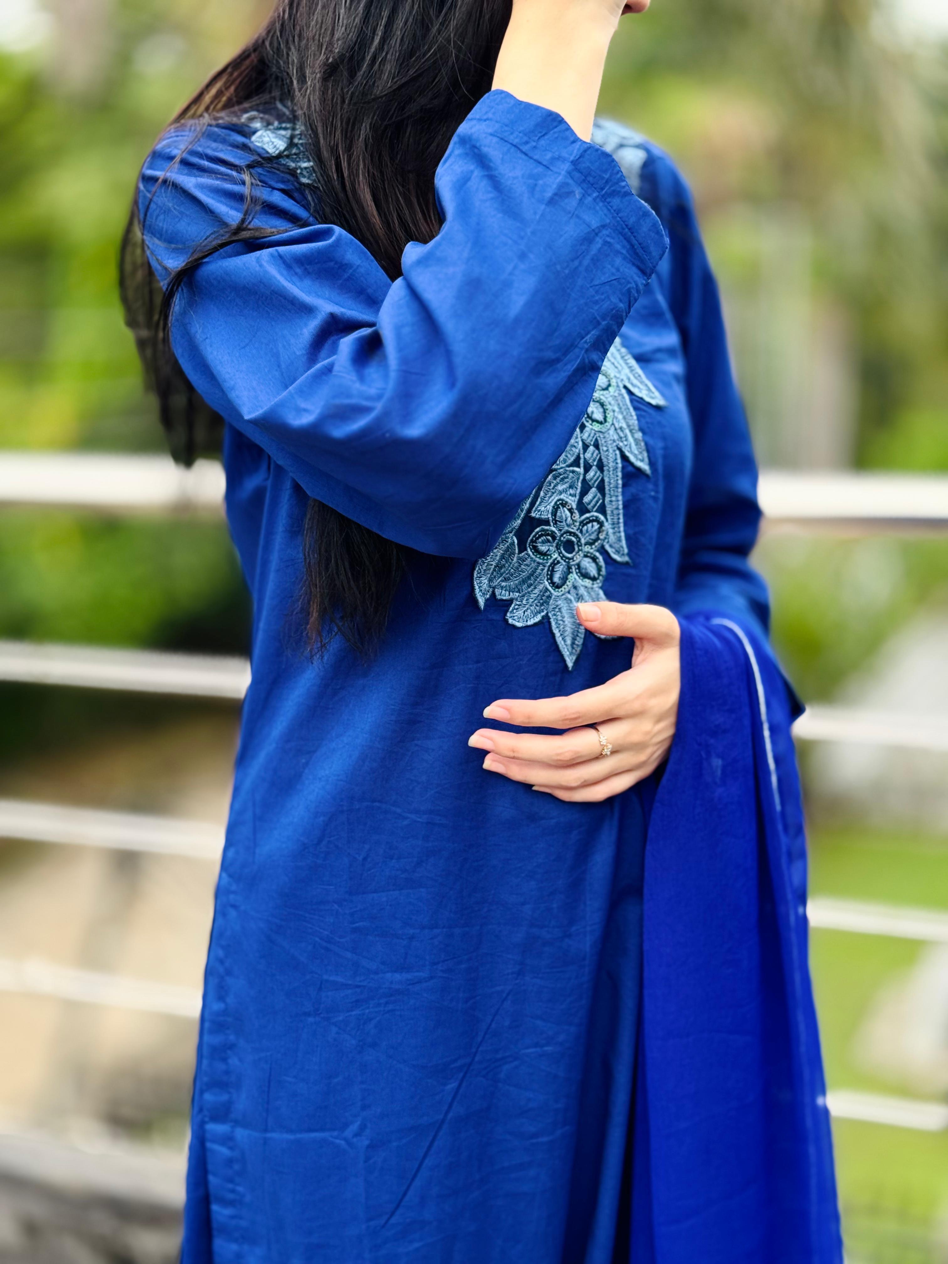 ROYAL AZURE EMBROIDERY 3PC(Stitched)