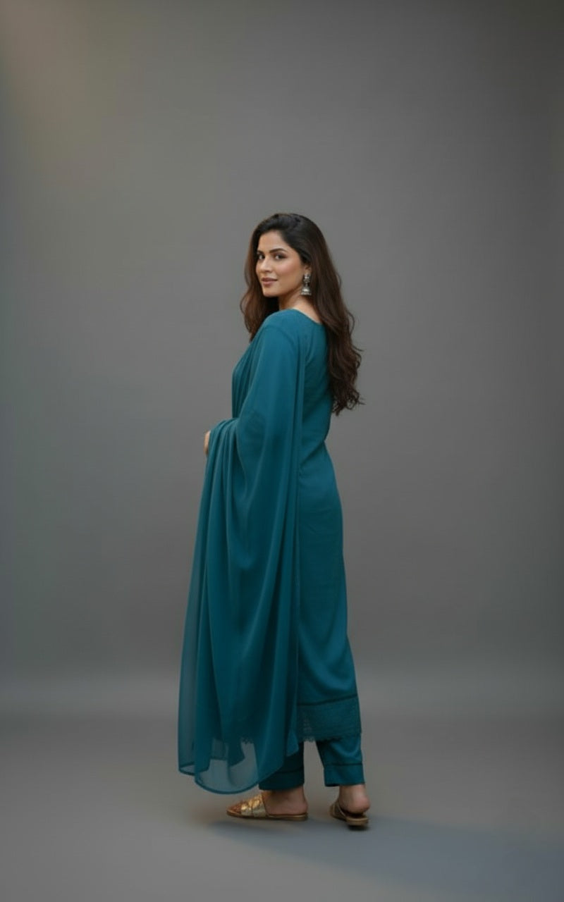 Zinc blue Solid  3pc(Stitched)
